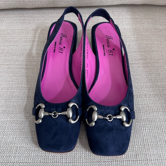 FERCA 81 Made In Italy Suede Sling Back Heels With Metal Horsebit - Picture 4 of 16